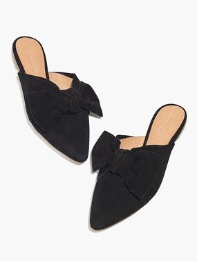 Madewell Remi Suede Bow Flat Mules Size 8.5 Comfy Preppy Minimalist